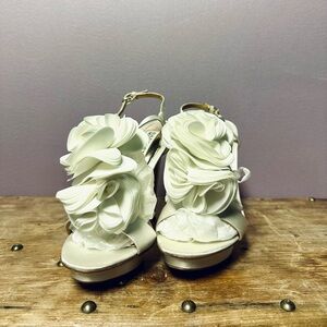 Badgley Mischka Cream Heels with Satin Ruffles